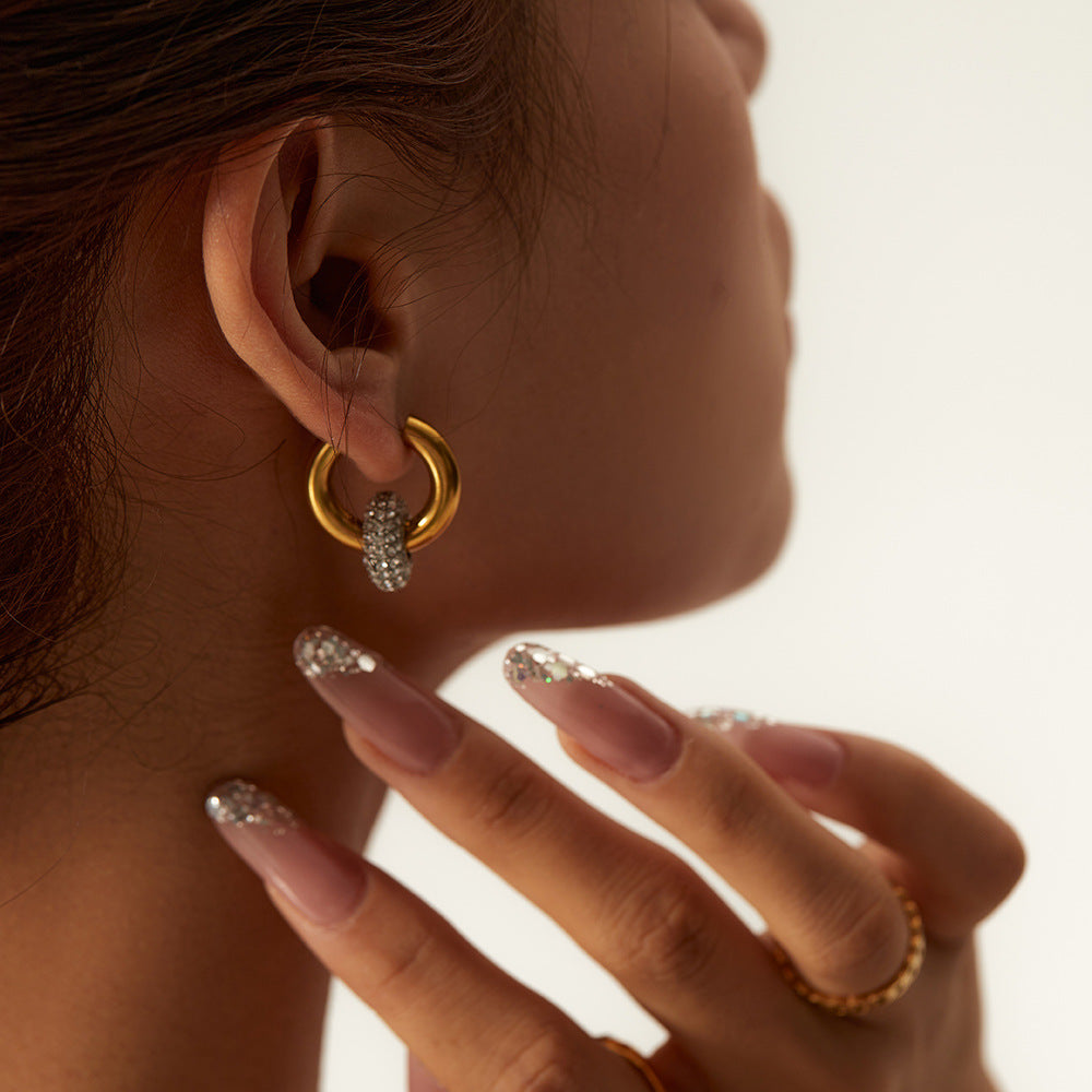 Zircon Hoop Drop Earrings 18K Gold Earrings