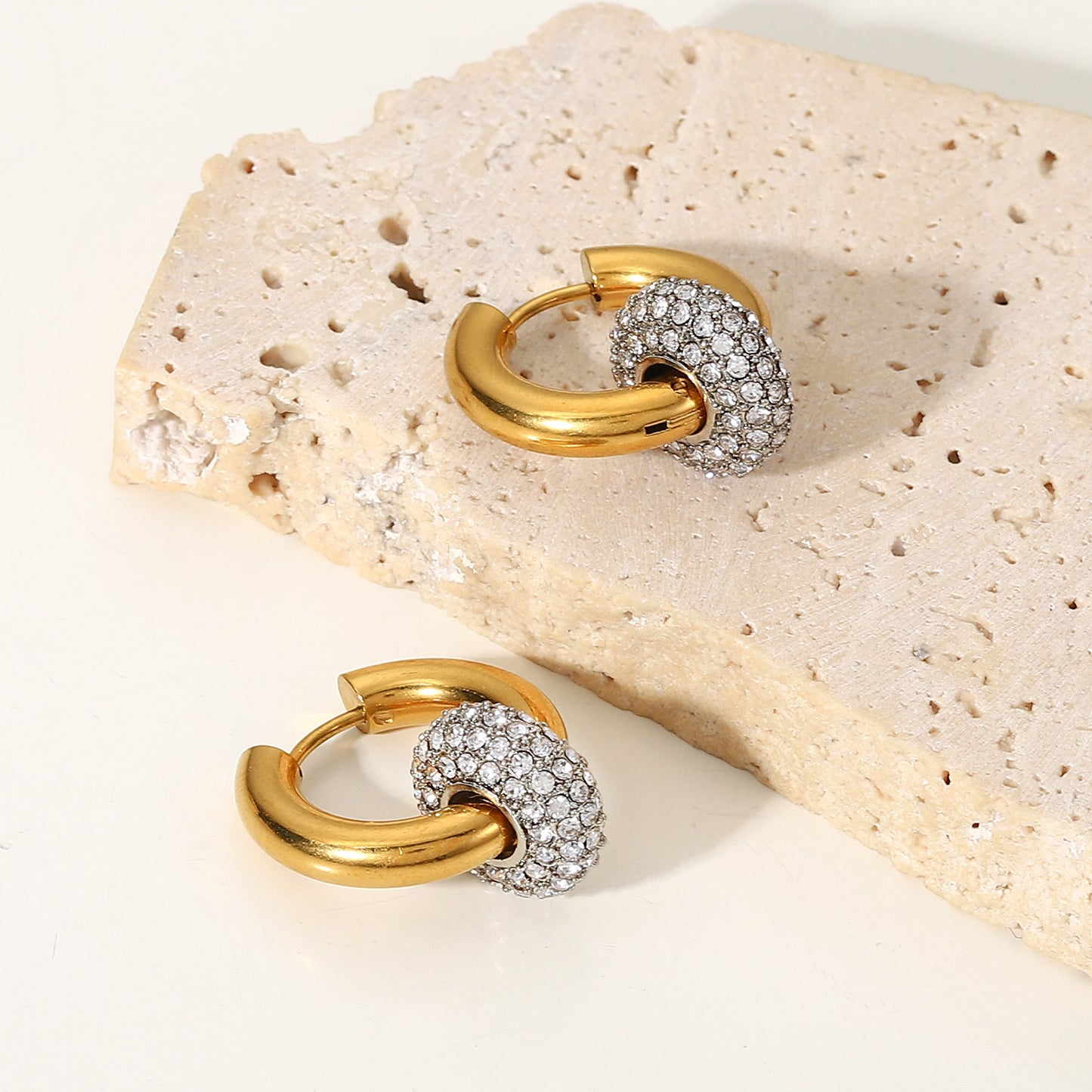 Zircon Hoop Drop Earrings 18K Gold Earrings