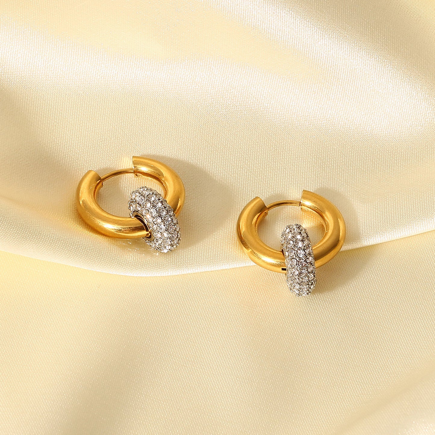 Zircon Hoop Drop Earrings 18K Gold Earrings