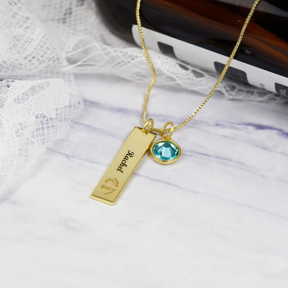 Custom Name Rectangle Graphic Birthstone Necklace